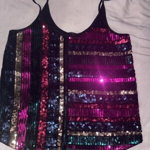 Express Multicolor Sequin Stripe Tank Top - Pink, Gold, Blue, Black